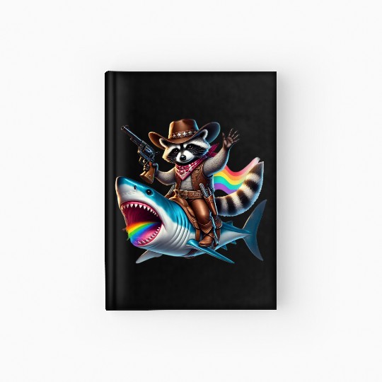 Funny Vintage Cowboy Raccoon Shark Rainbow Art Hardcover Journal