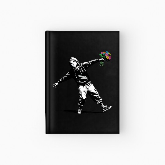 Banksy Protester Throwing Flowers Hardcover Journal