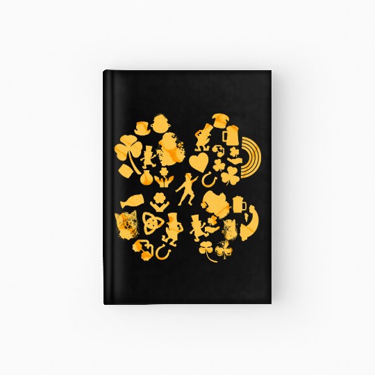 Gold 4-Leaf Clover Collage graphic Design Hardcover Journal