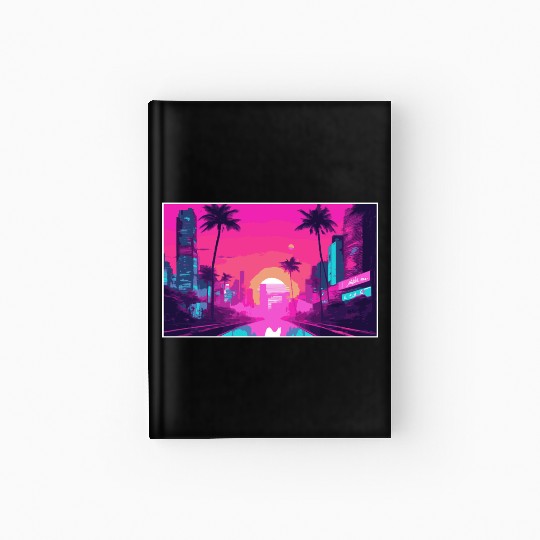 Neon Paradise Vaporwave Sunset Vibes Hardcover Journal
