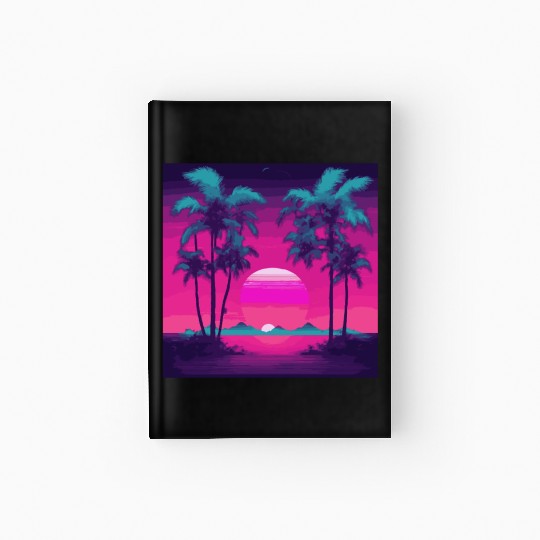 Neon Paradise Vaporwave Sunset Vibes Hardcover Journal