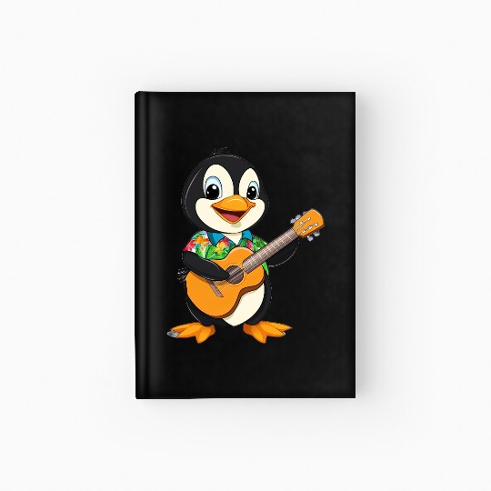 Cool Hawaiian Penguin Playing Guitar Hardcover Journal