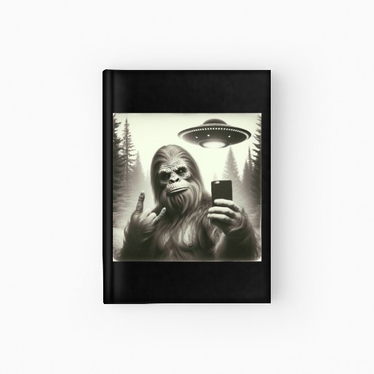 Retro Bigfoot Selfie with UFO Hardcover Journal