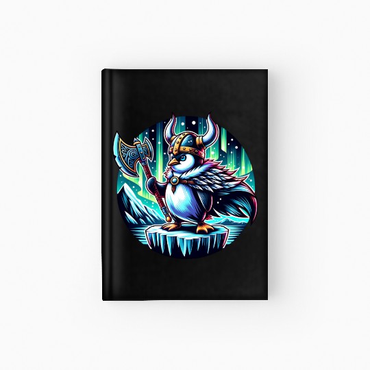 Viking Penguin with Axe Under Northern Lights Hardcover Journal