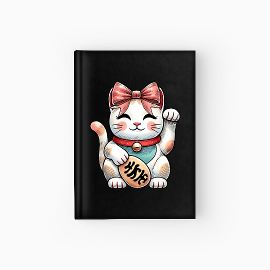 Coquette Bow Maneki Neko Japanese Cat Lucky Pink Hardcover Journal