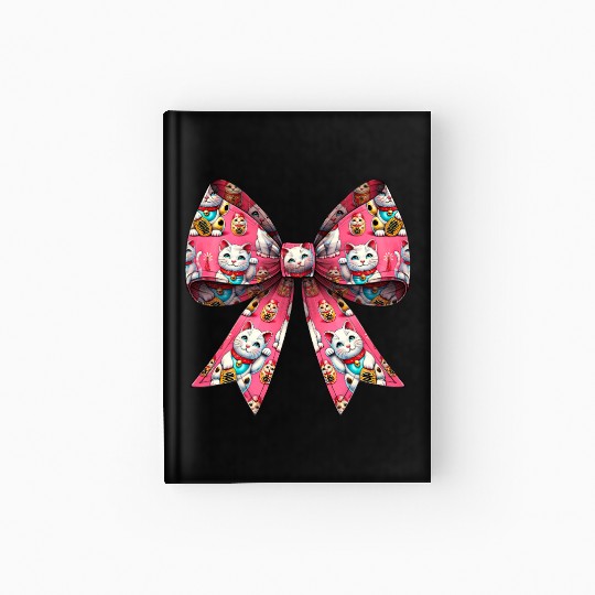 Coquette Bow Maneki Neko Japanese Cat Lucky Pink Hardcover Journal