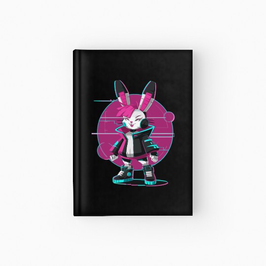 Cyber Bunny with Futuristic Style and Neon Colors Hardcover Journal