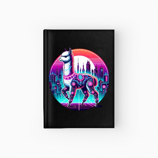 Cyberpunk Alpaca In Futuristic Cityscape Hardcover Journal