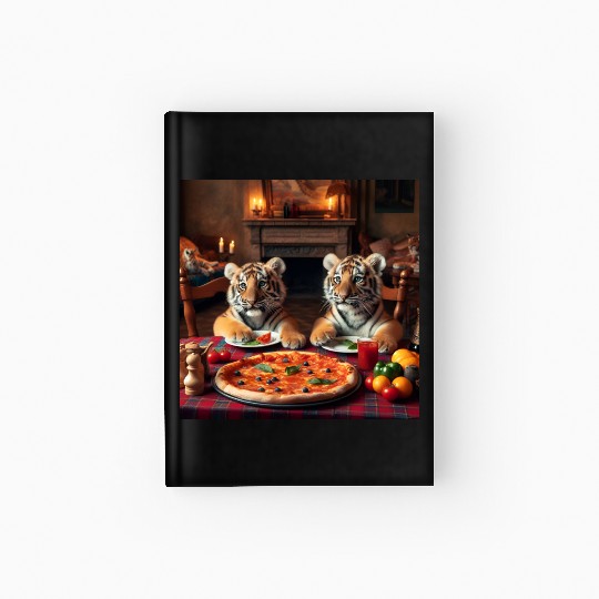 Tiger Cubs eating pizza Hardcover Journal