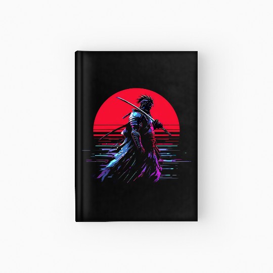 Cyberpunk Samurai Warrior Under Neon Moon Hardcover Journal