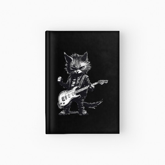 Rock And Roll Cat Guitar Hardcover Journal - Music Cat Hardcover Journal