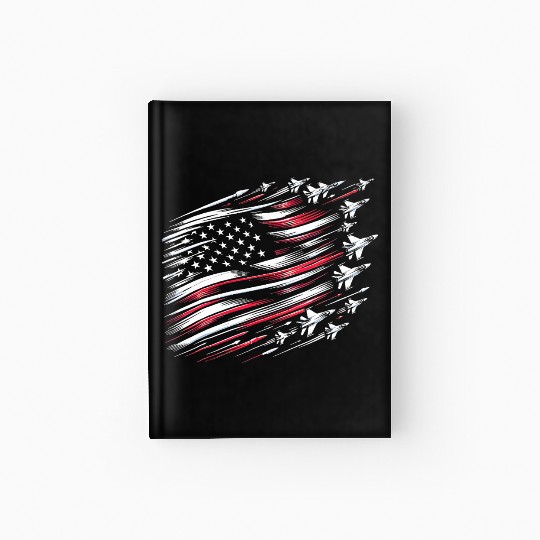 Patriotic Red Blue Us Flag Fighter Jets Hardcover Journal
