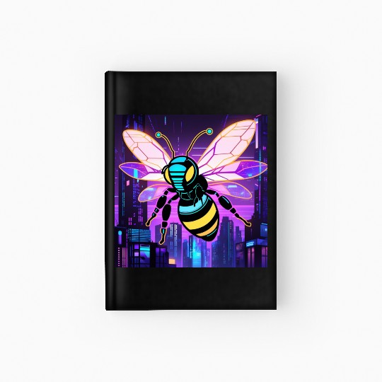 A bee cyberpunk-style with glowing neon stripes Hardcover Journal