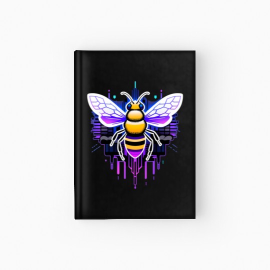 A bee cyberpunk-style with glowing neon stripes Hardcover Journal