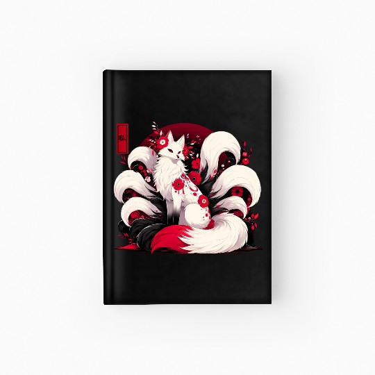 Kitsune Fox Red spider lily Flowers Japanese Nine Hardcover Journal