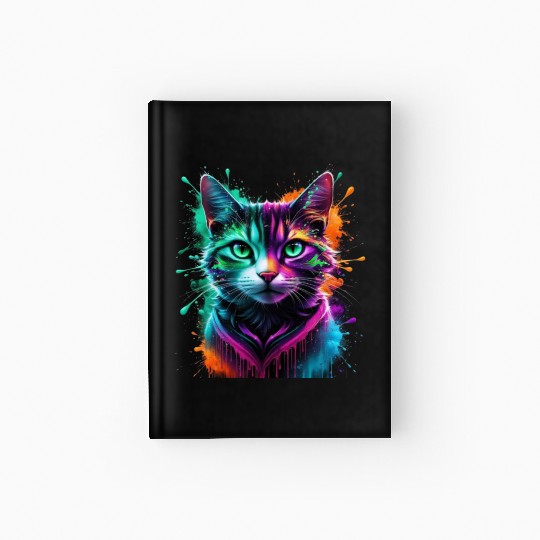 Neon Cosmic Cat – A Psychedelic Fusion of Color Hardcover Journal