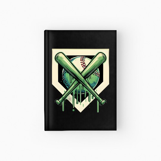 Baseball and Bat Dripping Green Hardcover Journal