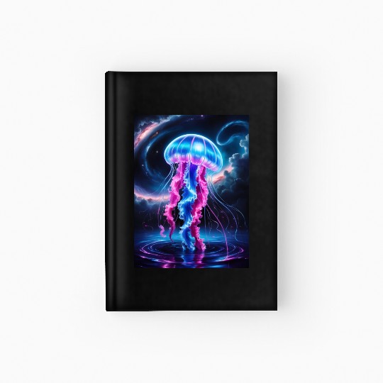 A mesmerizing neon jellyfish gracefully floating Hardcover Journal