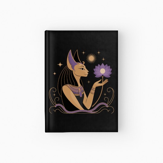 Serene Bastet Holding a Lotus Hardcover Journal