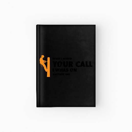 Orange silhouette of a lineman climbing a utility Hardcover Journal