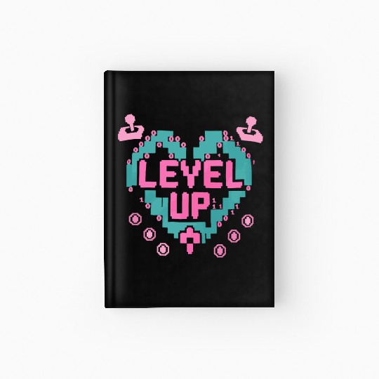 Retro Gamer’s Code Pixel Heart Hardcover Journal - Level Up