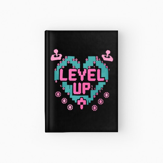 Retro Gamer’s Code Pixel Heart Hardcover Journal - Level Up
