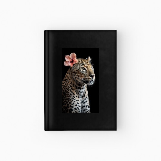 Elegant Leopard Portrait With Hibiscus Flower Hardcover Journal