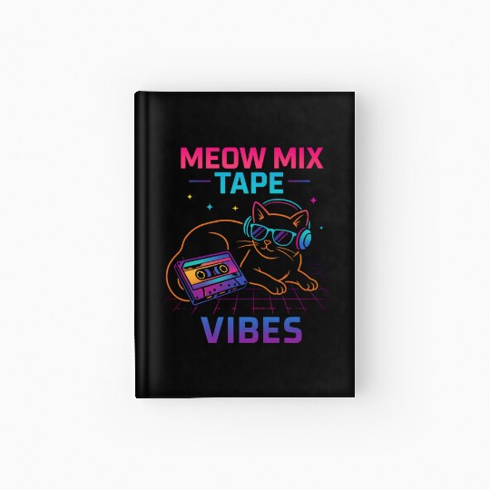 Meow Mix Tape Vibes Retro Cat Hardcover Journal
