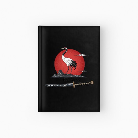 Japanese Crane with Katana and MounT FUJI POSTER Hardcover Journal