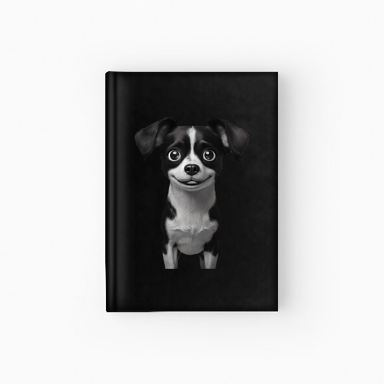 Happy Black and White Cartoon Dog with Big Eyes Hardcover Journal