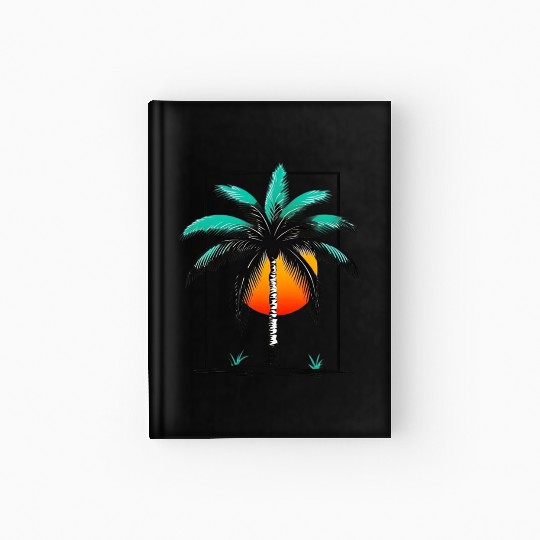 Grayscale Line Drawing Of A Central palm tree Hardcover Journal