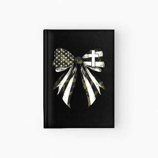 Coquette Bow Cross Faith Camouflage US Flag Pride Hardcover Journal