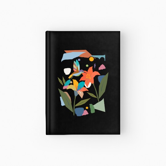 Colorful Hummingbird with Flower - Colorful Nature Hardcover Journal