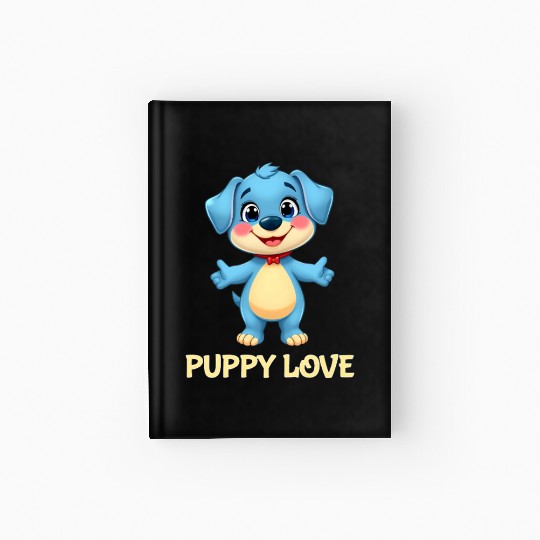 Blue Puppy Love Cartoon - Playful Pet Character Hardcover Journal
