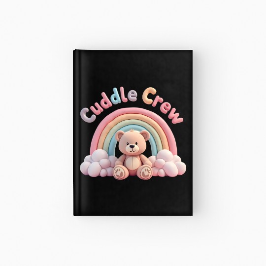Soft teddy bear sitting under a rainbow Hardcover Journal