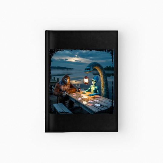 Cryptid Poker Night on Loch Ness - Bigfoot, Hardcover Journal