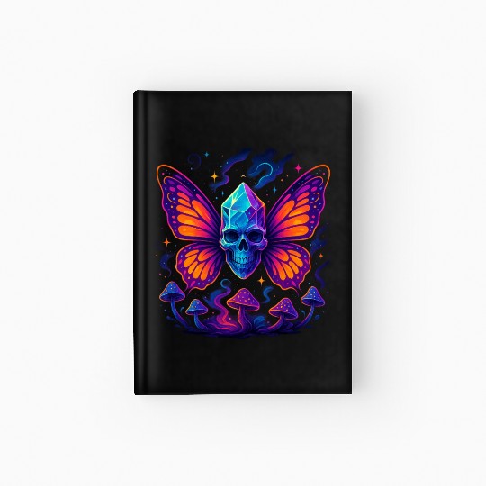 Crystal Skull & Neon Wings – Vapor Fantasy Hardcover Journal