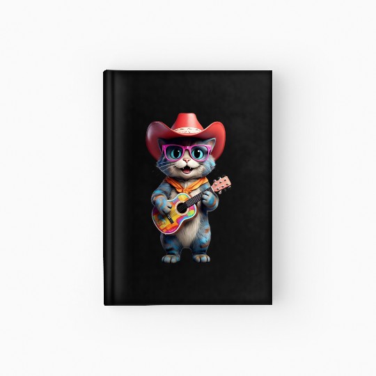 Chill Cat with Sunset Vibe Guitar Hardcover Journal