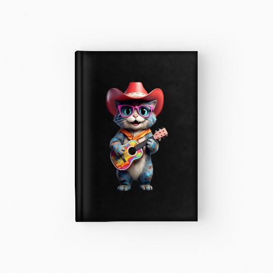 Chill Cat with Sunset Vibe Guitar Hardcover Journal