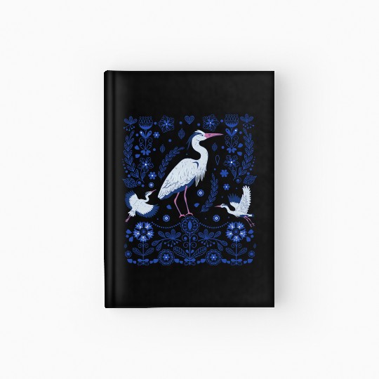 Great Blue Heron Folk Art Hardcover Journal