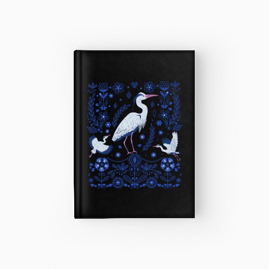 Great Blue Heron Folk Art Hardcover Journal