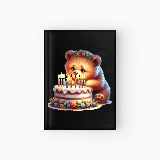 Birthday Bear – Cute Candle Cake & Floral Crown Hardcover Journal