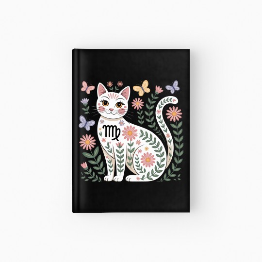 Virgo Zodiac Cat with Daisies Hardcover Journal