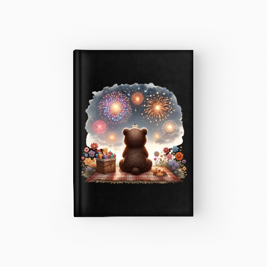 Fireworks Picnic Bear – Night Sky Celebration View Hardcover Journal