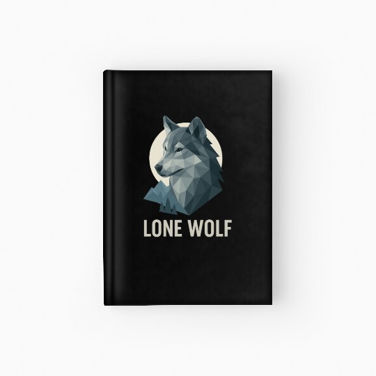 Lone Wolf – Geometric Wolf Head under Moon Wildern Hardcover Journal