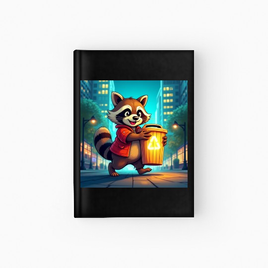 Cartoon Raccoon Recycling in City Hardcover Journal
