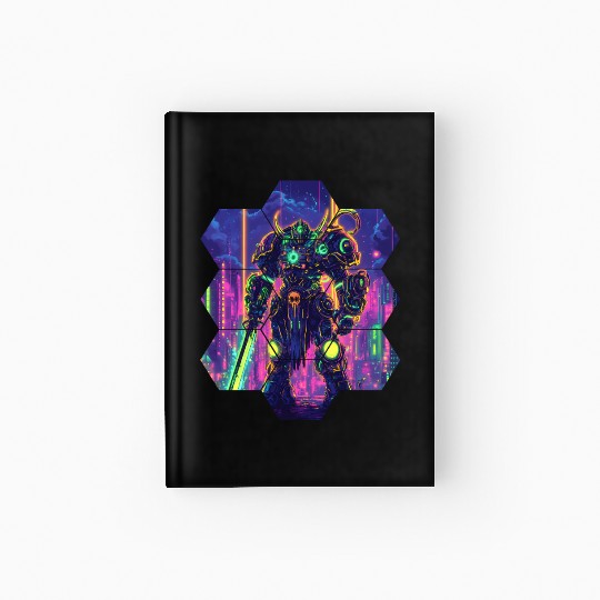 Bright Sci Fi Warrior In Neon Colors Hardcover Journal