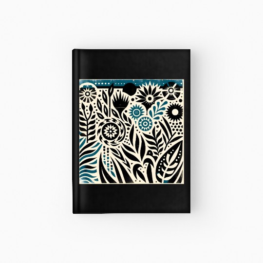 Teal & Black Floral Pattern Hardcover Journal