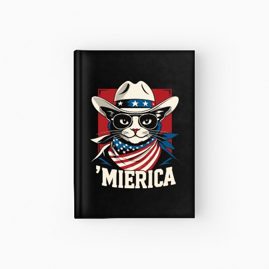 Funny Patriotic USA Pride 'Merica Cat Lovers Hardcover Journal