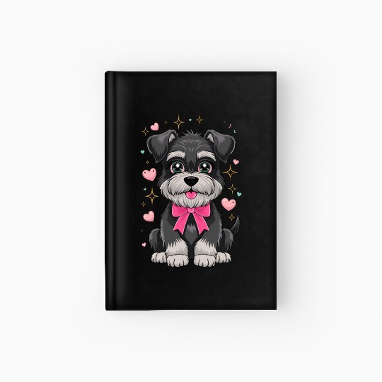 Cute Schnauzer With Pink Bow Surrounded by Hearts Hardcover Journal